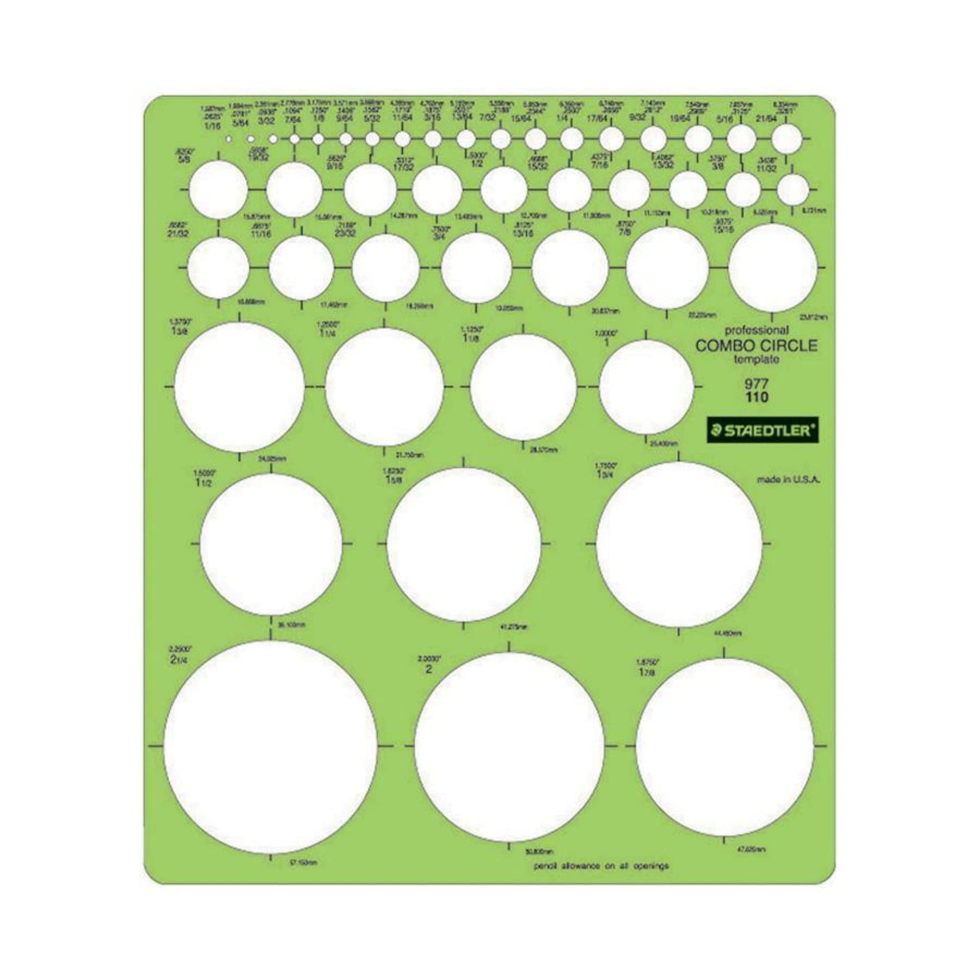 Plantilla Círculo Staedtler Verde Combo 45 Círculos 7-1/4 X 8-1/4 12 Unidades