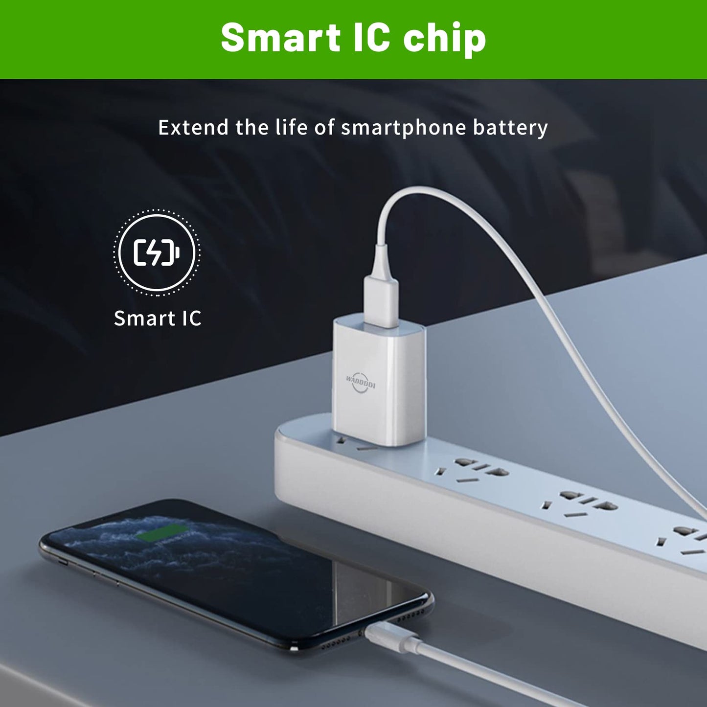 Cargador USB A WADDDDI Negro 1 A 5 V Portátil Certificado UL Paquete de 2 Enchufe de Pared