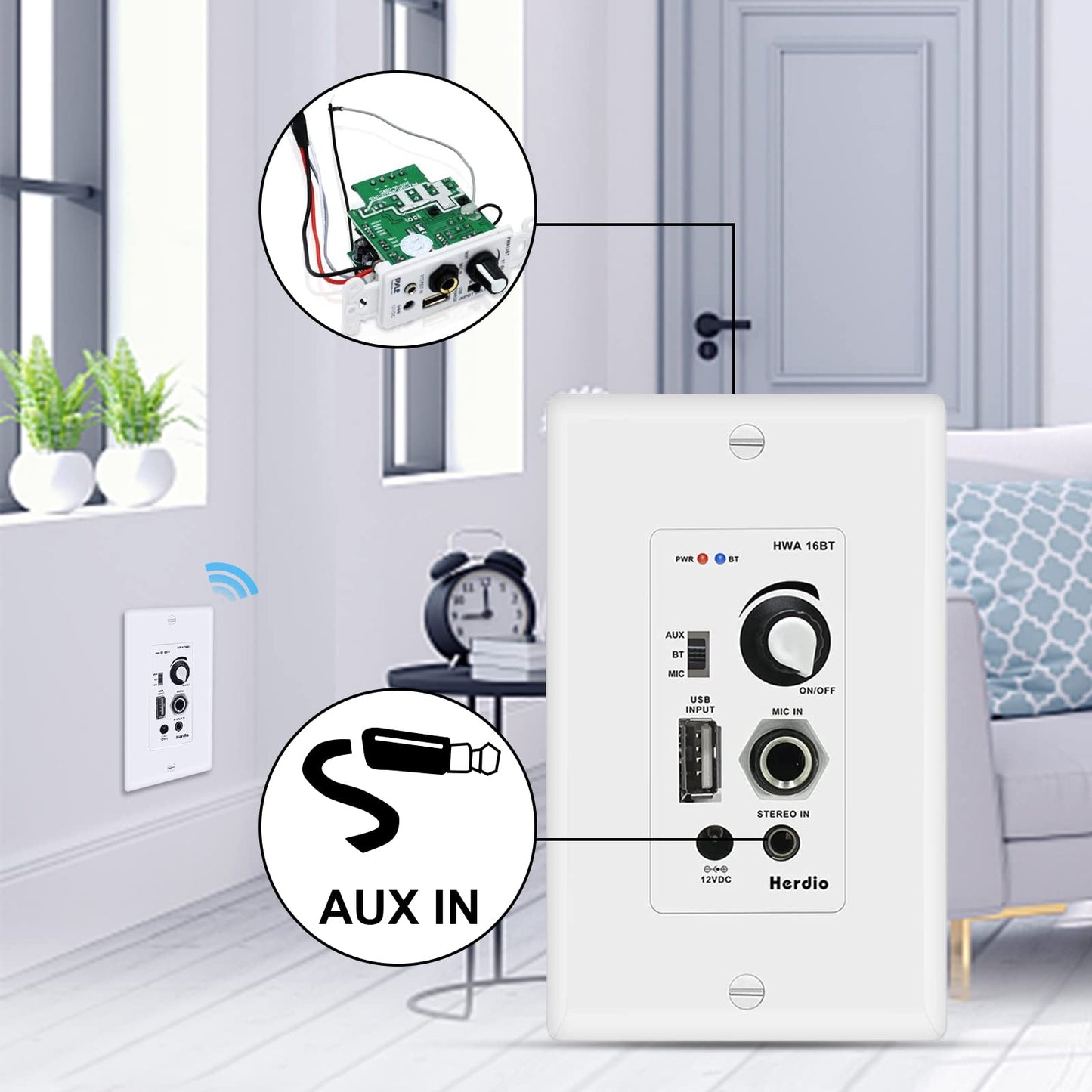 Herdio Altavoces de Techo de 5.25 Pulgadas, 600 W, Montaje Empotrado de 2 vías con Receptor Amplificador de Montaje en Pared, Perfecto para Cine en casa, baño, Compatible con Bluetooth(4 Altavoces)