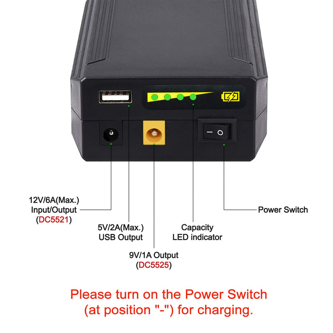 Batería Recargable TalentCell Negra con Salida DC para Tira LED y Cámara CCTV