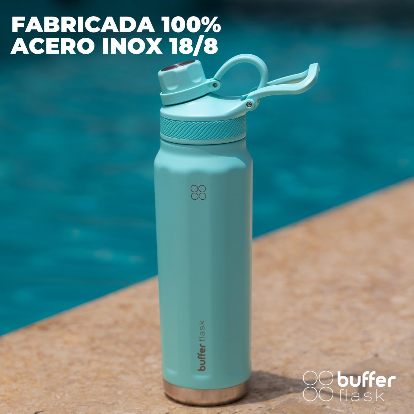 BUFFER FLASK - Termo de Acero Inoxidable | Botella Aislante para Bebidas, Agua Fría (24 horas) o Caliente (12 horas) | Antigoteo, Hermético| Incluye tapas (TURQUOISE, 700ml/24Oz)