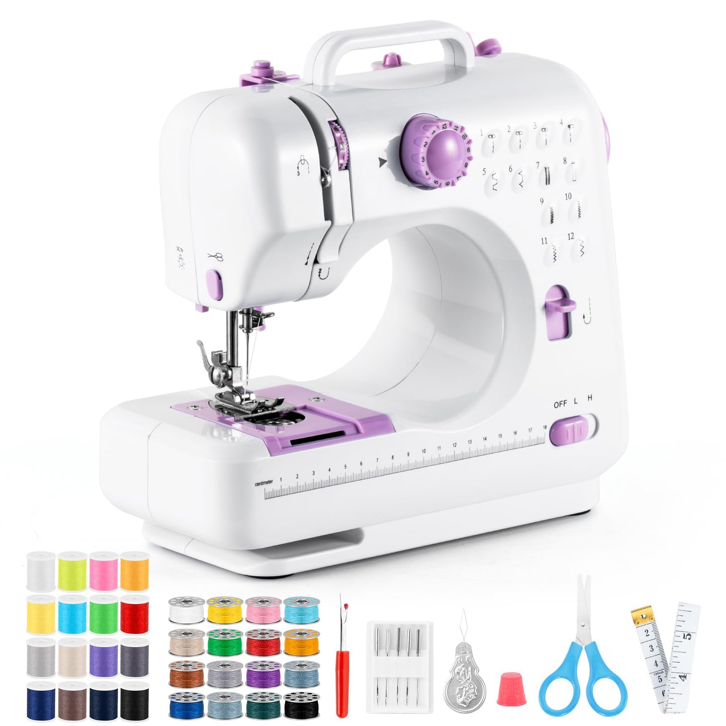 Máquina de Coser, Mini Máquina de Coser Máquina de Coser Eléctronico Portátil, 12 Puntadas Maquina de Coser con Luz de LED, Kit de accesorios de costura, Ideal para Ropa, Fundas de Almohadas, Sábanas