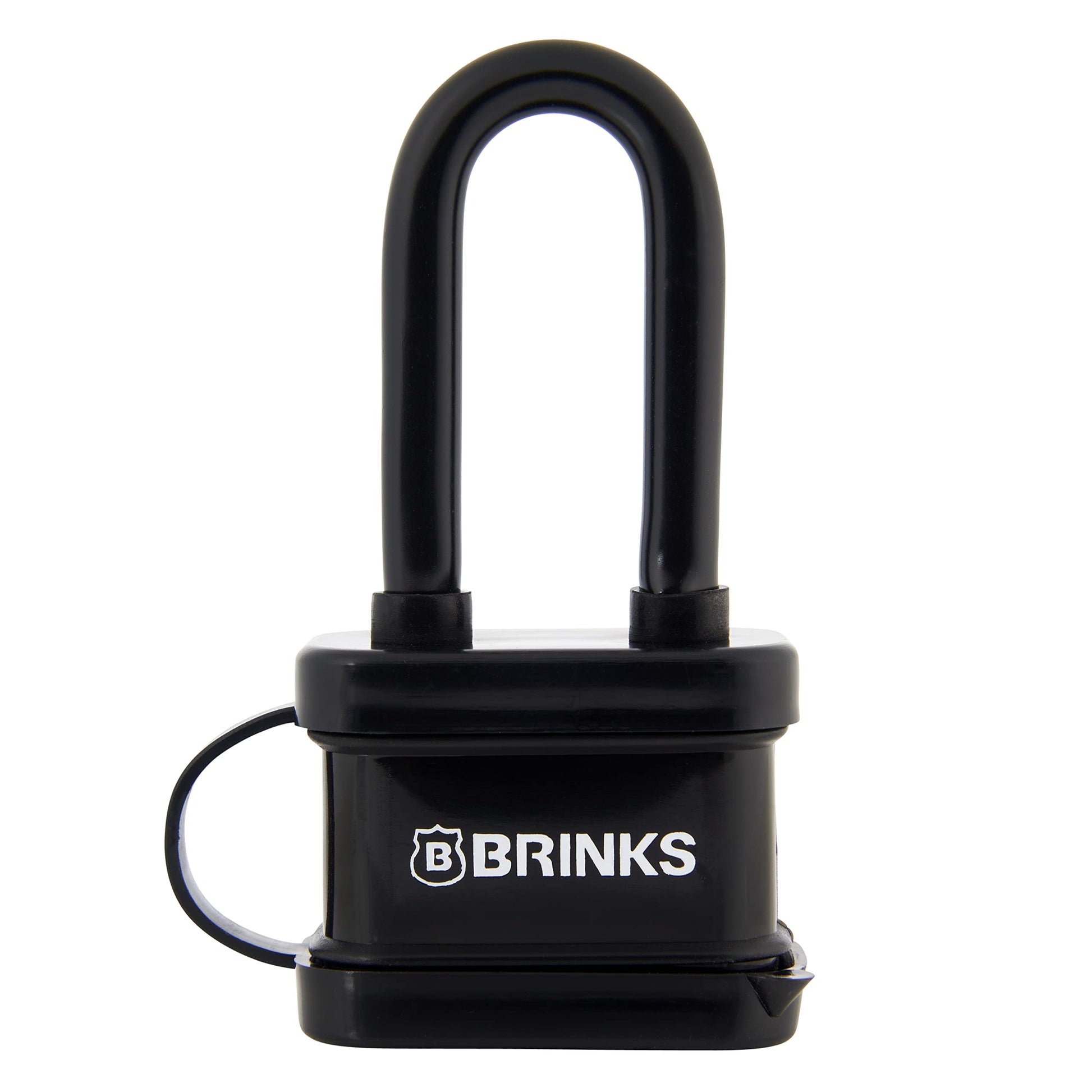 BRINKS - Candado de acero laminado de 40 mm resistente a la intemperie con grillete de 2 pulgadas, envuelto en vinilo y chapado en cromo con grillete de acero endurecido, 172-42051, negro