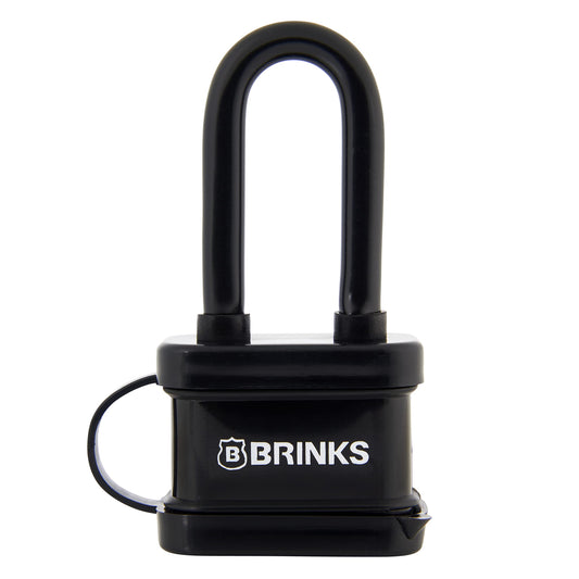 BRINKS - Candado de acero laminado de 40 mm resistente a la intemperie con grillete de 2 pulgadas, envuelto en vinilo y chapado en cromo con grillete de acero endurecido, 172-42051, negro
