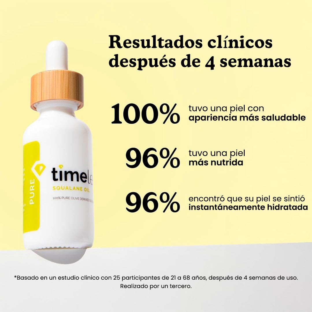 TIMELESS Aceite de Escualano 100% Puro 30 ml - aceite facial y corporal hidratante ligero derivado del aceite de oliva - skincare body oil para rostro, cuerpo y cabello
