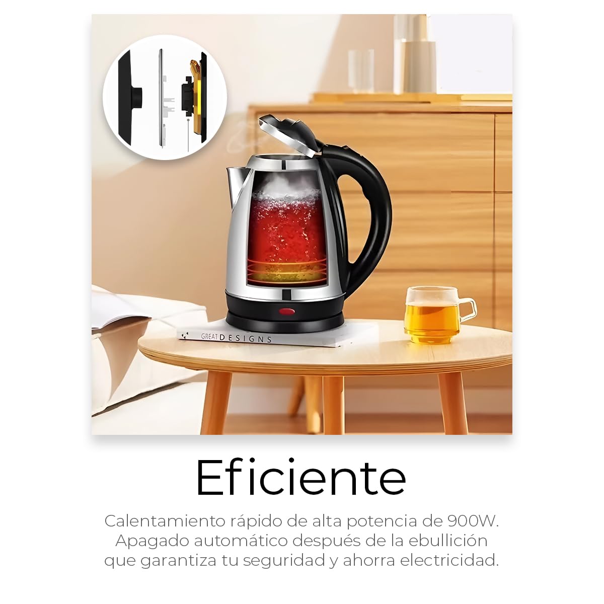 Tetera Eléctrica RagaBasics Acero Inoxidable Apagado Automático 900W 1.8 Litros