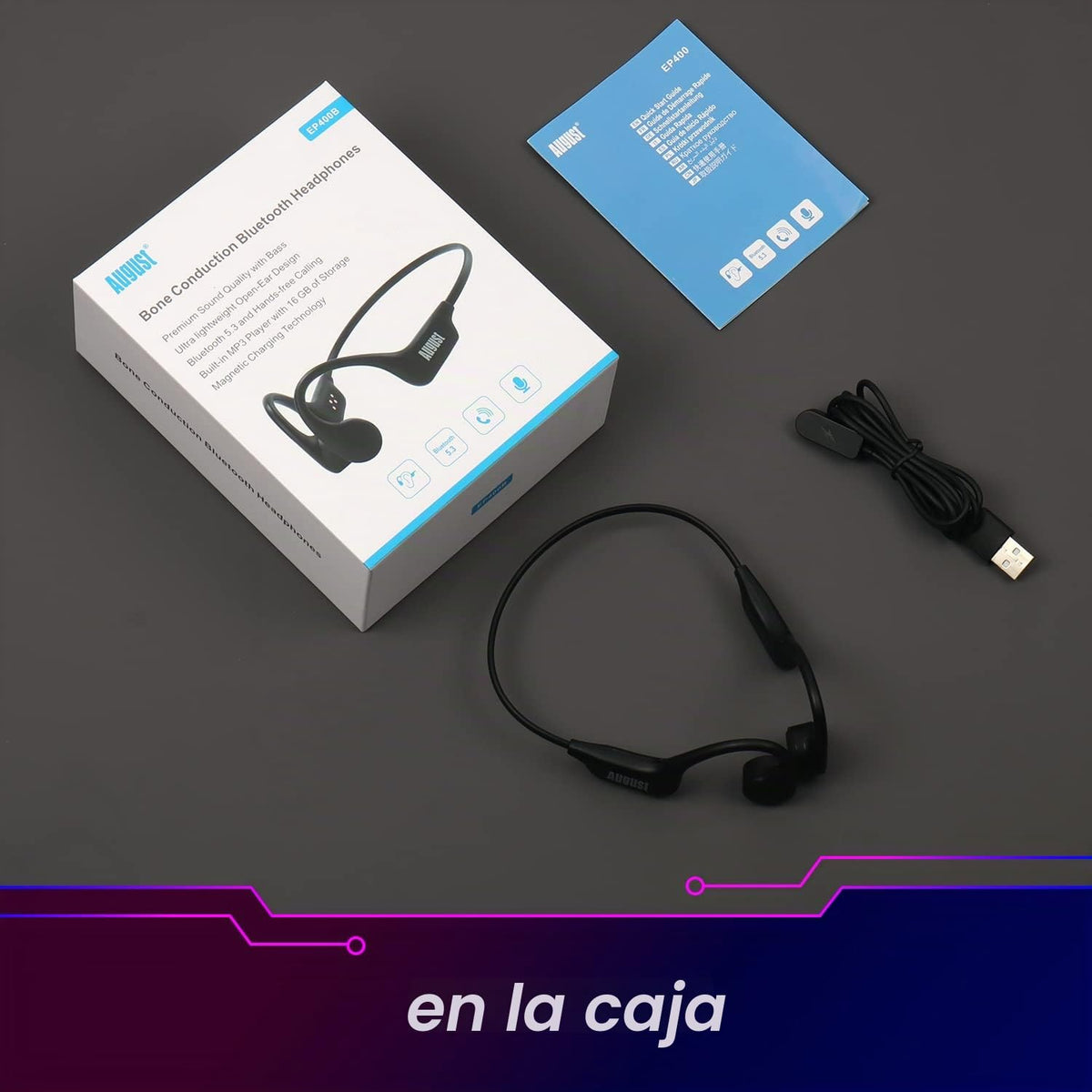 Auriculares August Bluetooth 5.3 con Sonido Óseo y Memoria MP3