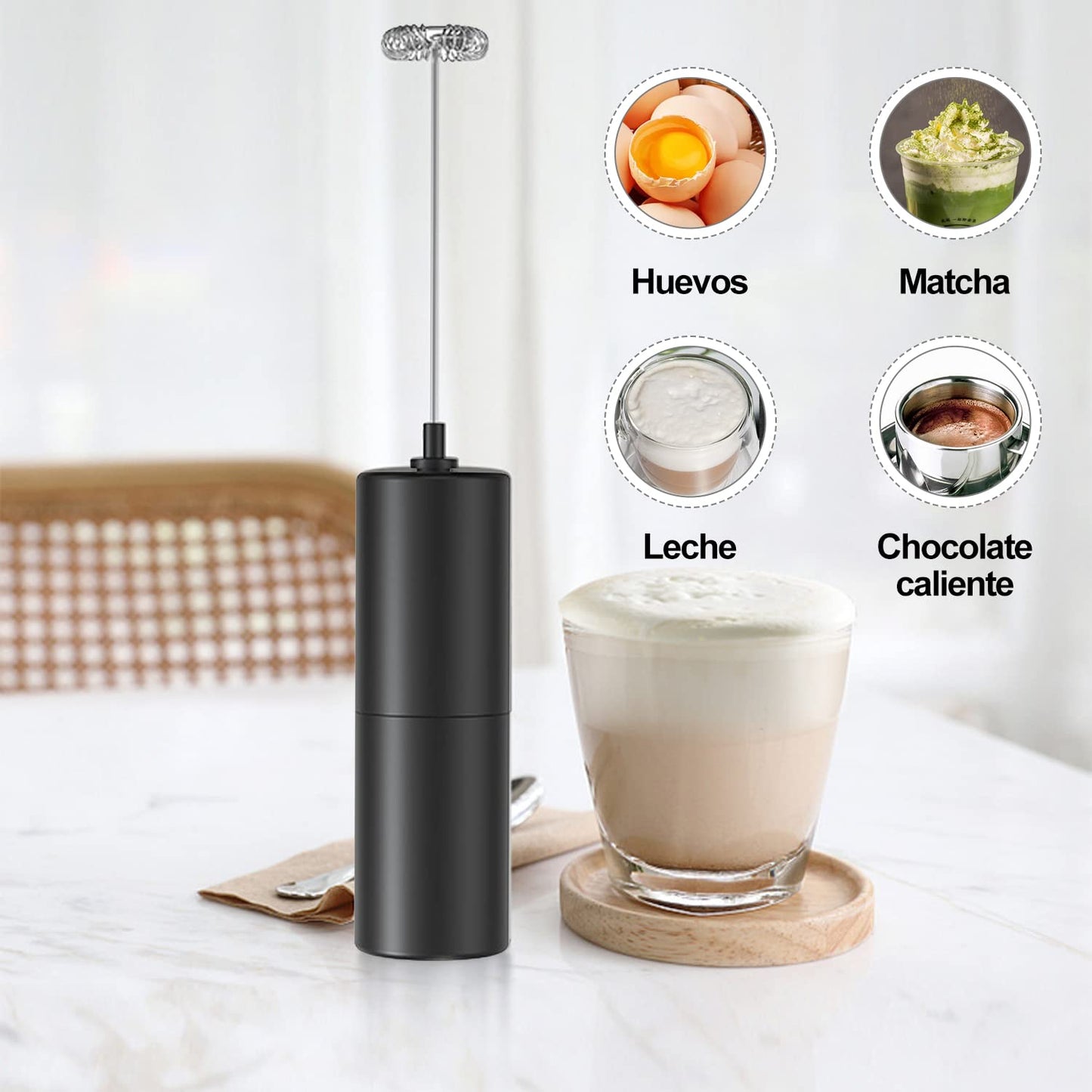 Espumador de Leche Eléctrico de Acero Inoxidable Portátil para Lattes, Capuchino y Matcha
