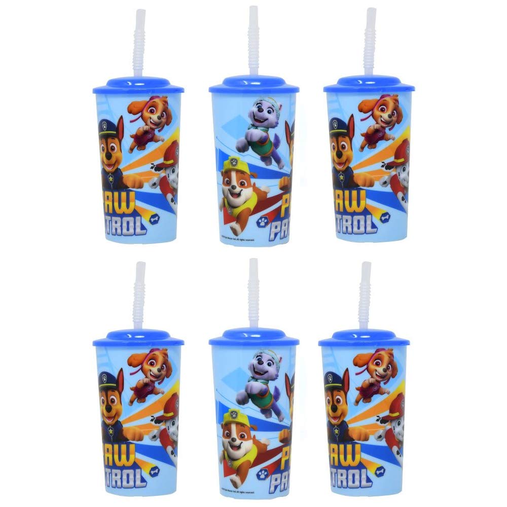Paquete de 6 vasos deportivos reutilizables de Paw Patrol de 16 onzas con tapas y pajitas