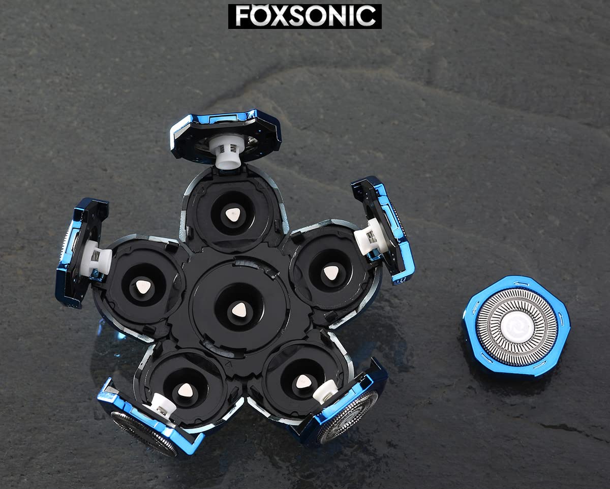 FOXSONIC- Cabezales de repuesto para afeitadora de cabeza de 6 hojas azules, cabezales de repuesto para afeitadora de cabeza de 6 hojas, cuchillas de repuesto para afeitadora de cabeza calva