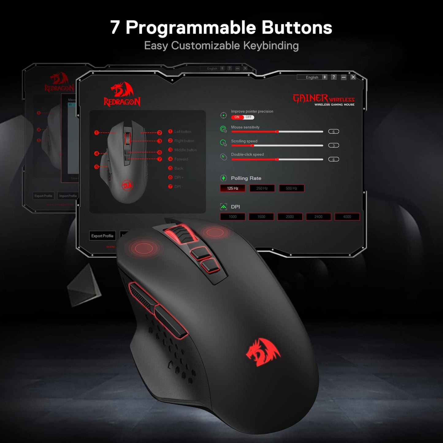 Mouse para Juegos Redragon M656 Gainer Rojo con 4000 dpi y 7 Botones para Hombre