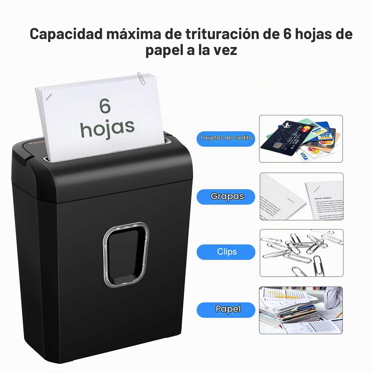 Trituradora de Papel Bonsaii Negra de Microcorte P-4 de Alta Seguridad para Oficina y Hogar