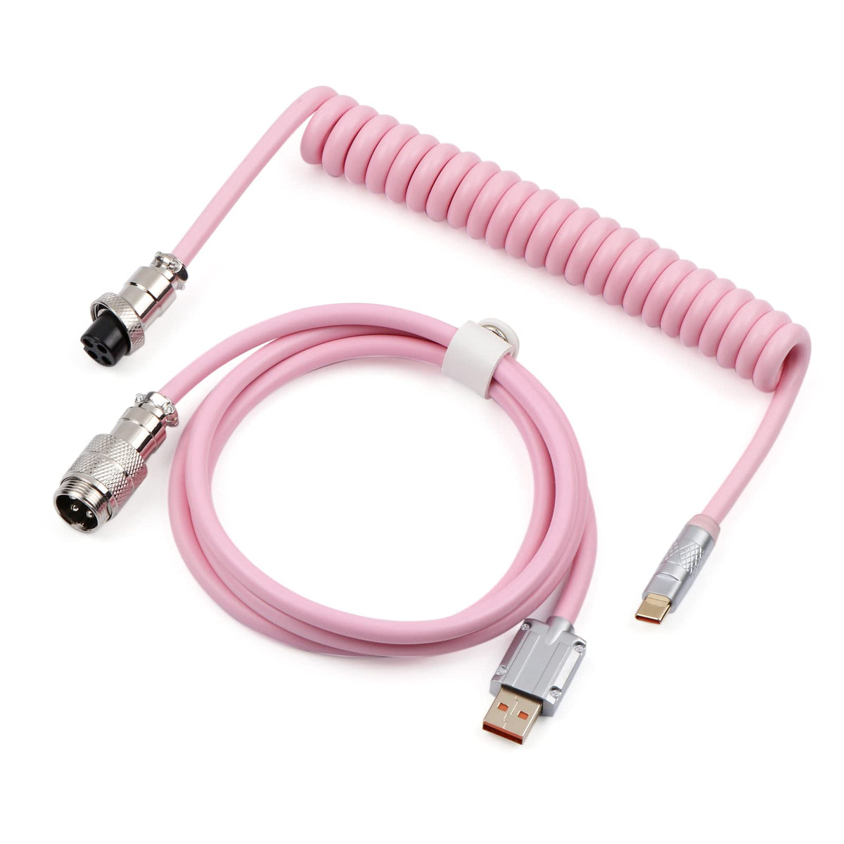 Cable Mecánico EPOMAKER Rosa Puff USB en Espiral Tipo C Desmontable para Teclado de Juegos
