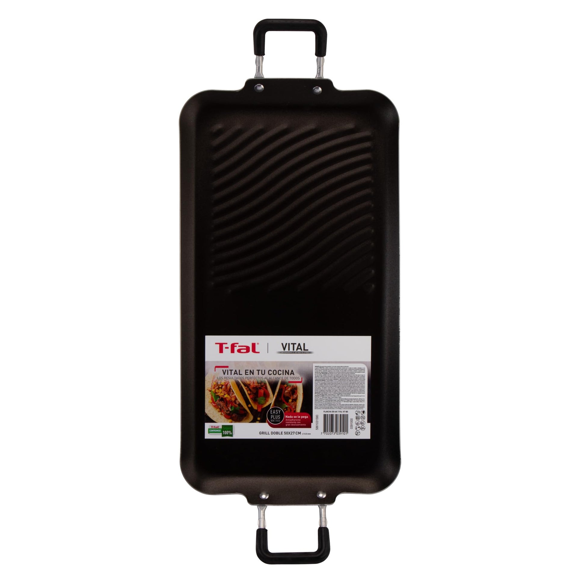 Grill Doble T-fal Negro de 50 cm con Tecnología Antiadherente Easy Plus y Termo Señal