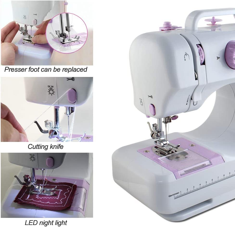 LÍMITE-MX Mini Maquina de Coser Electrica,Máquina de Coser 12 Puntadas Máquina de Coser Portatil con Luz de LED,Función de Patchwork, Costura de Botones, Cremallera, Costura Cilíndrica, Máquina de Coser Electrica(Morado)