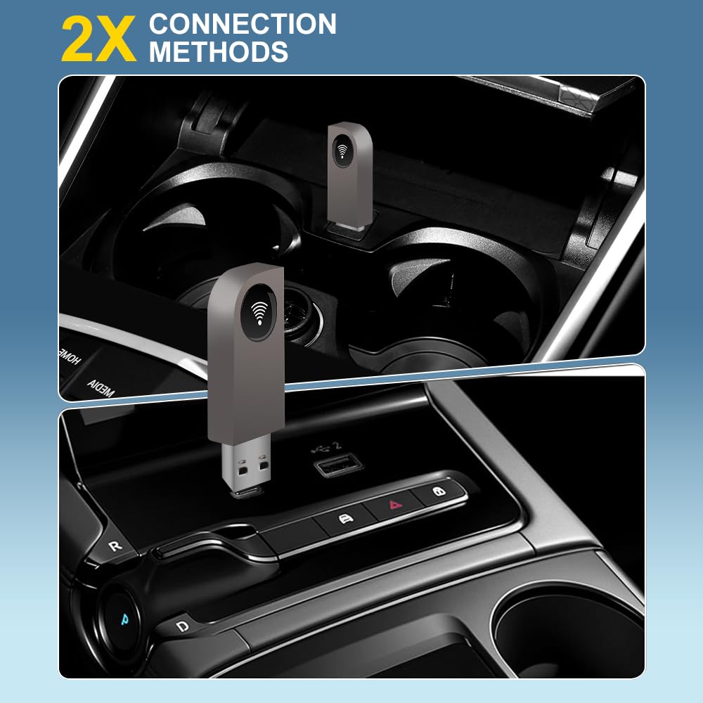 Pyniro Adaptador automático inalámbrico 2 en 1 CarPlay/Android, Plug & Play CarPlay Dongle se Convierte con Cable a inalámbrico con USB y USB-C/Tipo-C, conexión automática rápida, Control Estable y