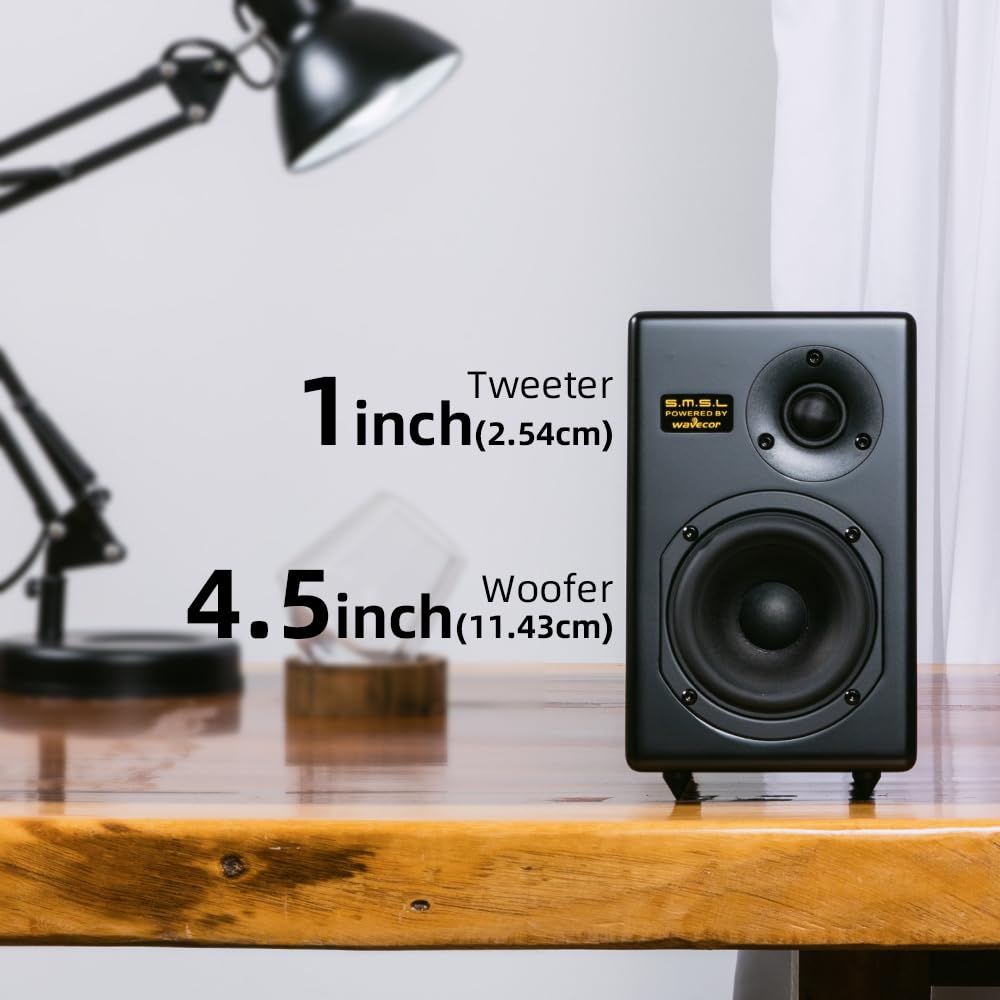 S.M.S.L - Sistema de altavoces pasivos Tabebuia para estantería, controladores Wavecor personalizados, 100 W por canal, respuesta de 56 Hz-32 kHz, distancia de pared ajustable con picos (par) (negro)