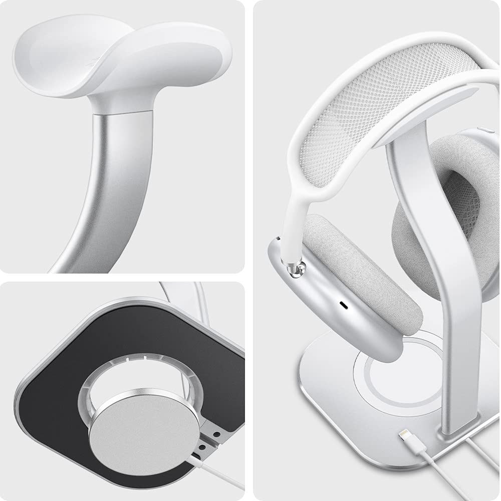 Spigen S380 (MagFit) Soporte para Auriculares Diseñado para Airpods MAX, Sonos Ace, Bose, Beats, Sony, Sennheiser [Cargador no Incluido] Soporte Universal para Auriculares - Plata