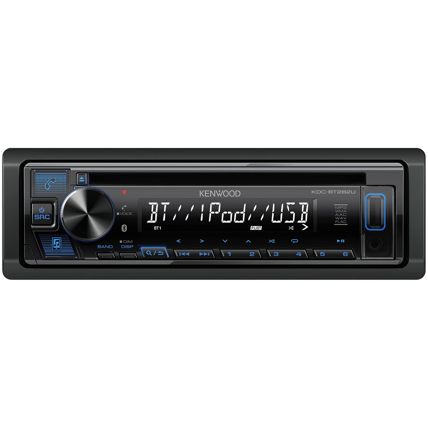 KENWOOD KDC-BT282U - Estéreo de coche - Din, Bluetooth, USB, FLAC, Auxiliar, AM/FM, LCD 13 dígitos, Iluminación azul
