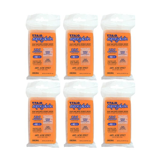 Jabón Corporal con Esponja Integrada 2 en 1, Exfoliación Suave, con Ácido Salicílico, Pack 6 Piezas, ESPONJABON T.TAIO