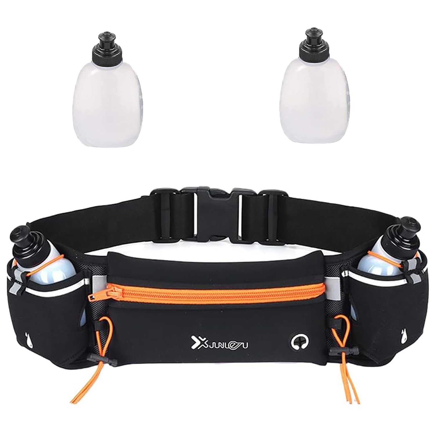 Cangurera Deportiva, Cangureras para Correr 2 Botellas de Agua, Cinturón para Correr Unisex, Riñonera Deportiva Ajustable con Bolsillos para Auricular y Teléfono, Cangurera Running para Aire Libre