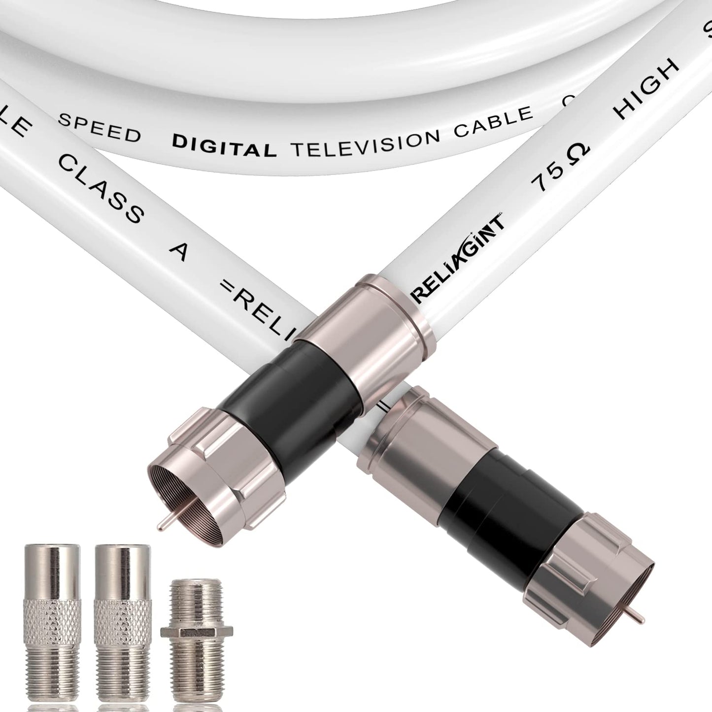 RELIAGINT RG6 cable coaxial con conector F, adaptador de extensión de conector F81, cable coaxial de alta velocidad de baja pérdida, extensión de cable para HD-TV, Dish, Satélite, Antena, 15,2 m