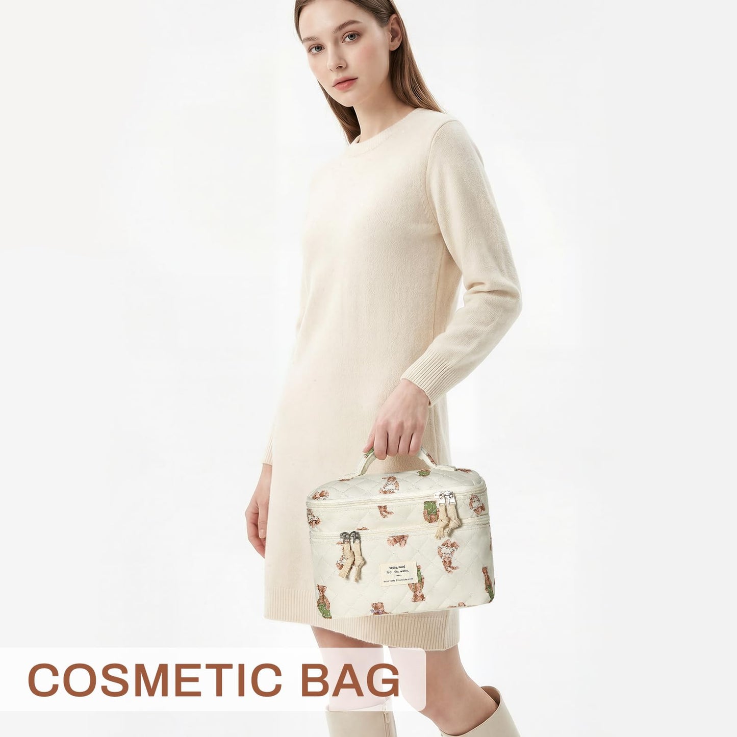 Bolsa de maquillaje, bolsa de cosméticos grande para mujeres y niñas, lindas bolsas de maquillaje acolchadas, bolsa de aseo estética de coquetas florales, bolsa organizadora de maquillaje de viaje