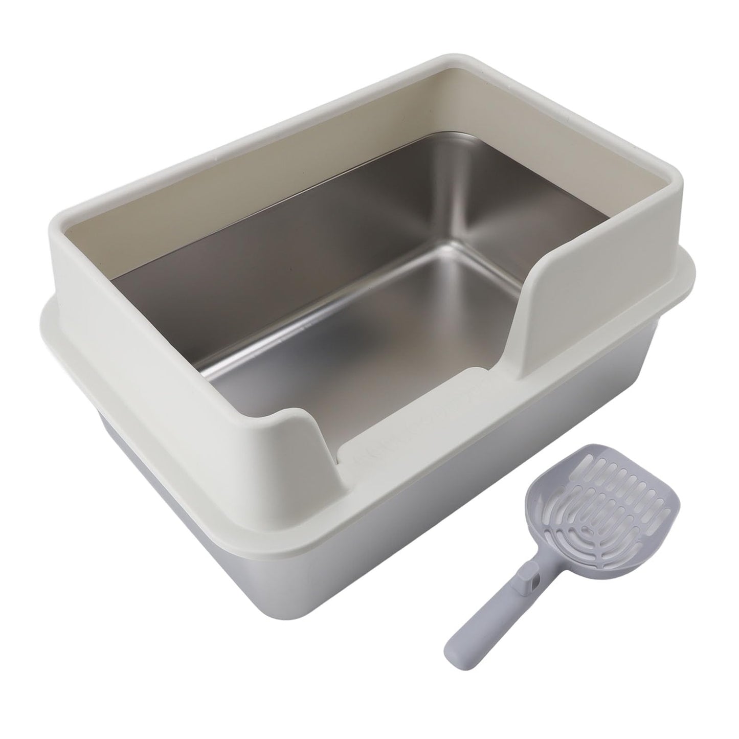 Bandeja de Grande de Acero Inoxidable, Caja de de Metal XL con Tapa a Prueba de Salpicaduras y Pala para Todos los Gatos, Fácil de Limpiar, No Pegajosa (Blanco Talla