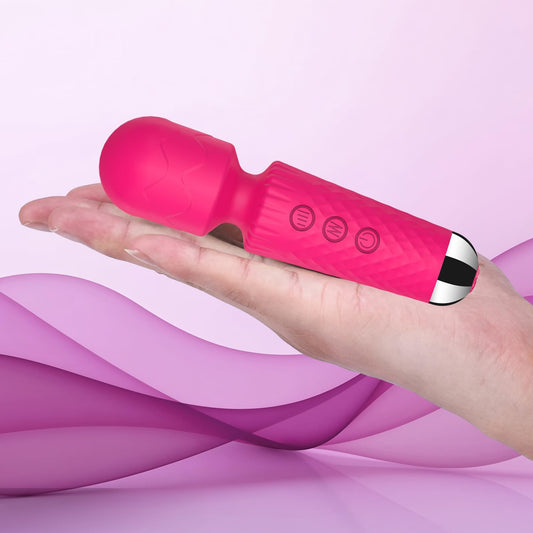 CHARMING Mini masajeador de espalda vibrante personal mejorado de 10 patrones, pequeño masajeador de vibración de mano, hombres y mujeres, perfecto para aliviar la tensión corporal, músculo, dolor, recuperación, rojo rosa, 4.9 x 1.3 pulgadas