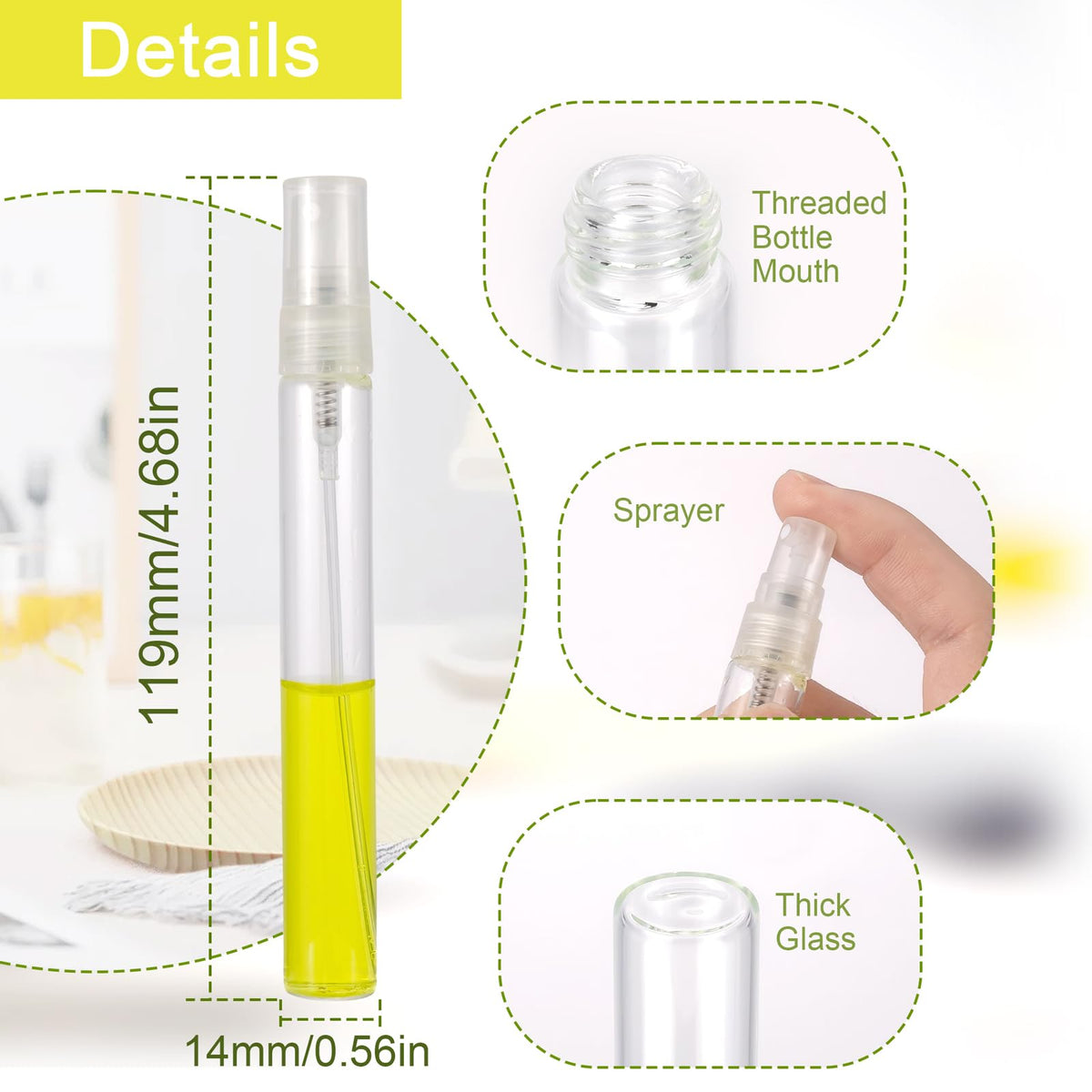 Kesell - Paquete de 24 botellas de spray de 10 ml, botella de spray de niebla fina rellenable vacía, botellas de aerosol de vidrio pequeñas con bombas atomizadoras, recipientes de líquidos pequeños