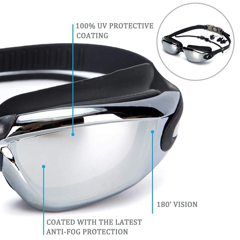 Gafas de Natación NEWKIBOU Negro Resistente al Agua Antiniebla UV para Adultos y Niños