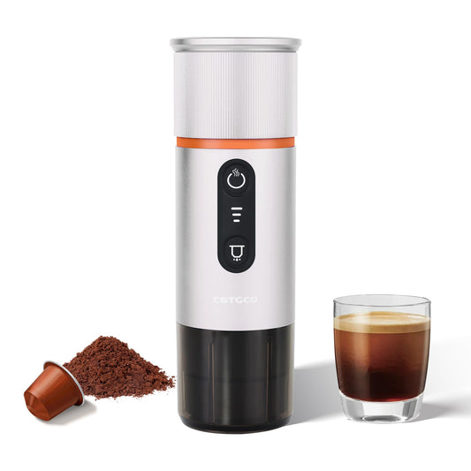 COTGCO - Cafetera portátil para viajes: cafetera portátil, autocalentamiento, haz 8 tazas de café de una carga, café en cualquier momento - Compatible con cápsulas Nespresso - Blanco