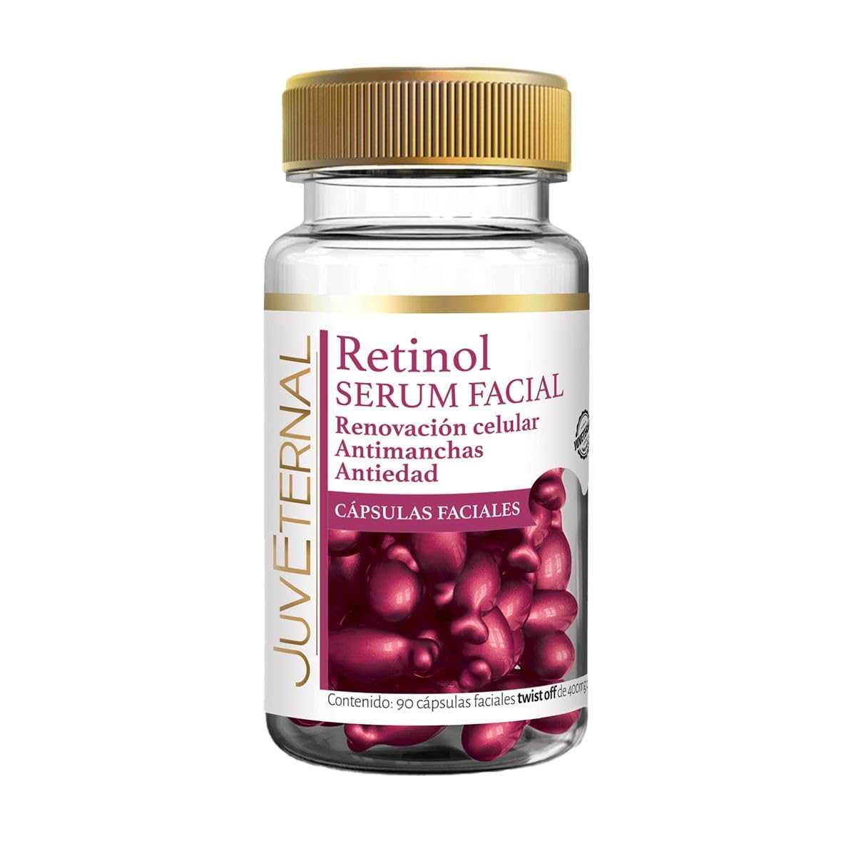 JUVETERNAL Cápsulas Faciales de Retinol 90 cápsulas Twist-Off Antimanchas, Antiedad y Rejuvenecimiento de la Piel