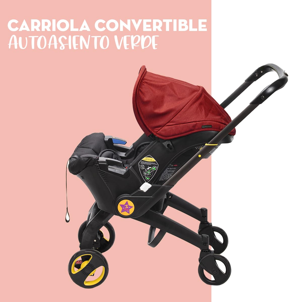 Carriola Plegable 3 en 1 Convertible FlexiTraveller | Carriola Demostable Asiento De Bebe Para Carro | Multifuncional Portatil, Ligera Y Compacta (Rojo)