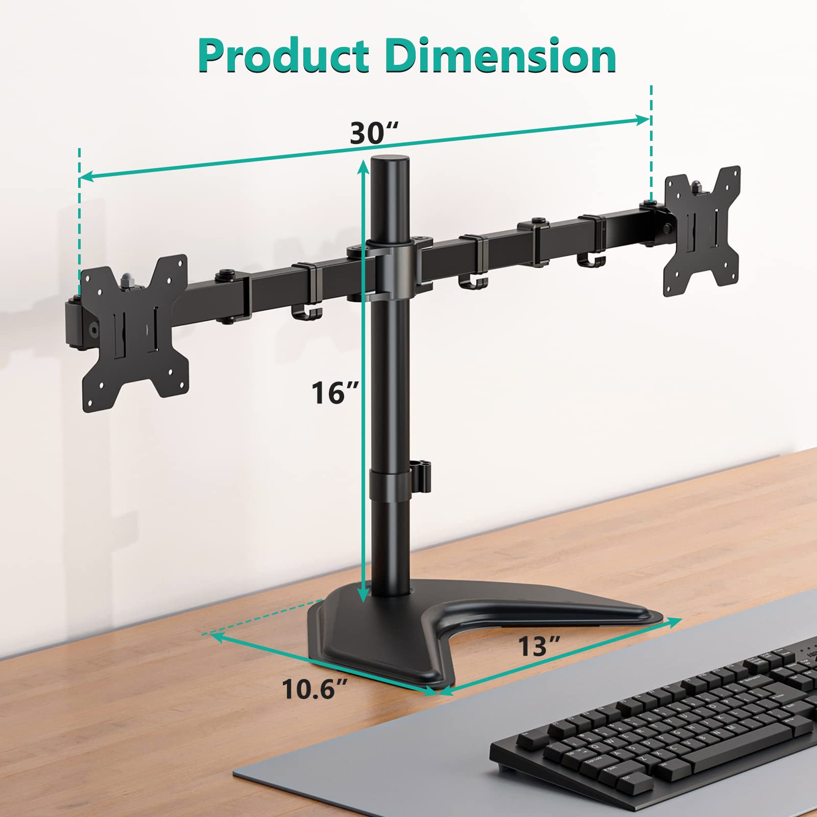 Soporte Doble Monitores WALI Negro con Ajuste de Altura para Escritorio