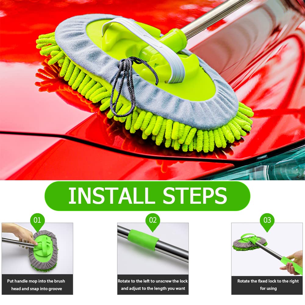 Cepillo para Lavar Carros WillingHeart Microfibra Mango Extensible Kit de Limpieza Automotriz para Interior