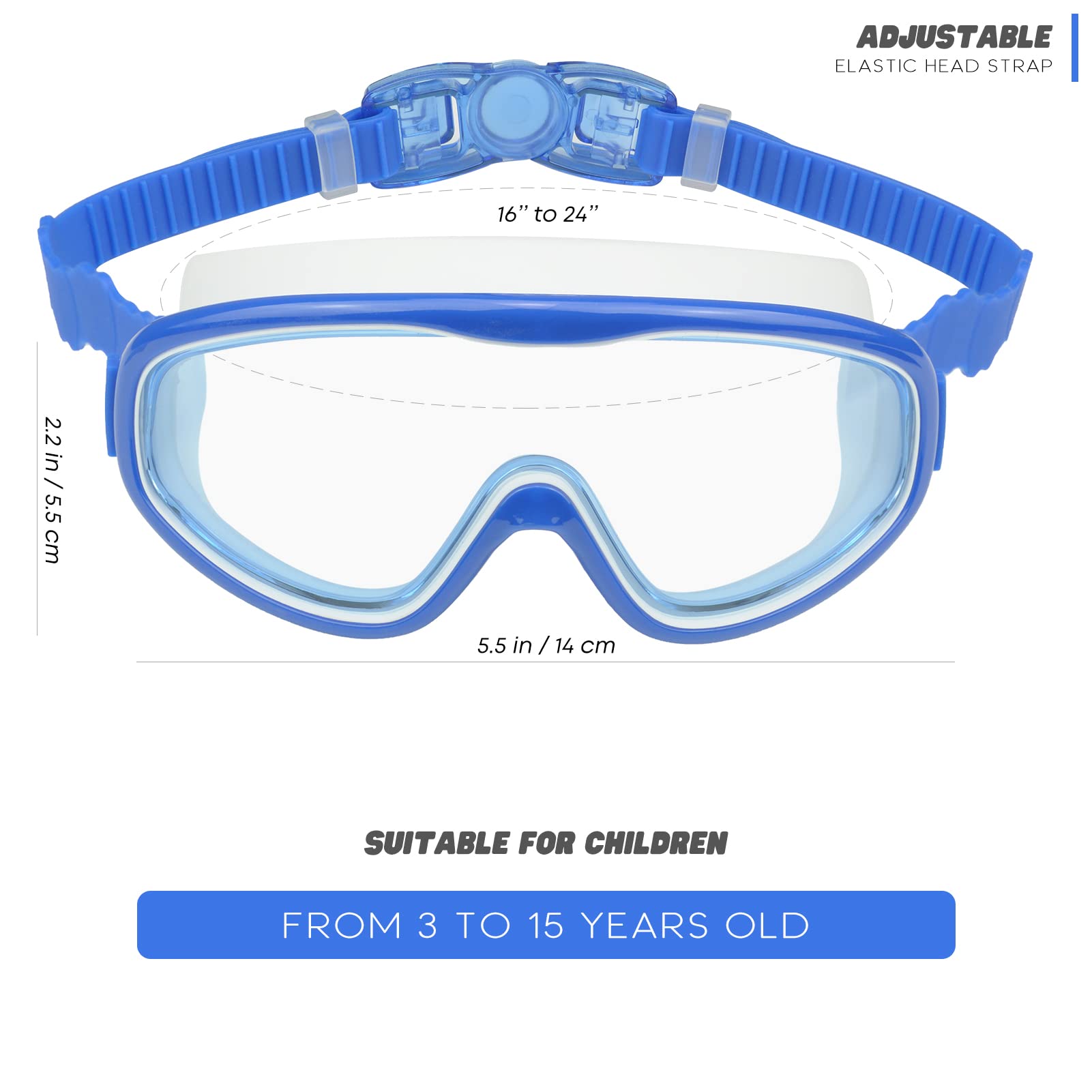 KAILIMENG - Gafas de natación para niños, visión amplia, sin fugas, antiniebla, protección UV, con clip para la nariz y tapones, para los oídos para niños de 3 a 15 años (Azul y morado, 2 unidades)