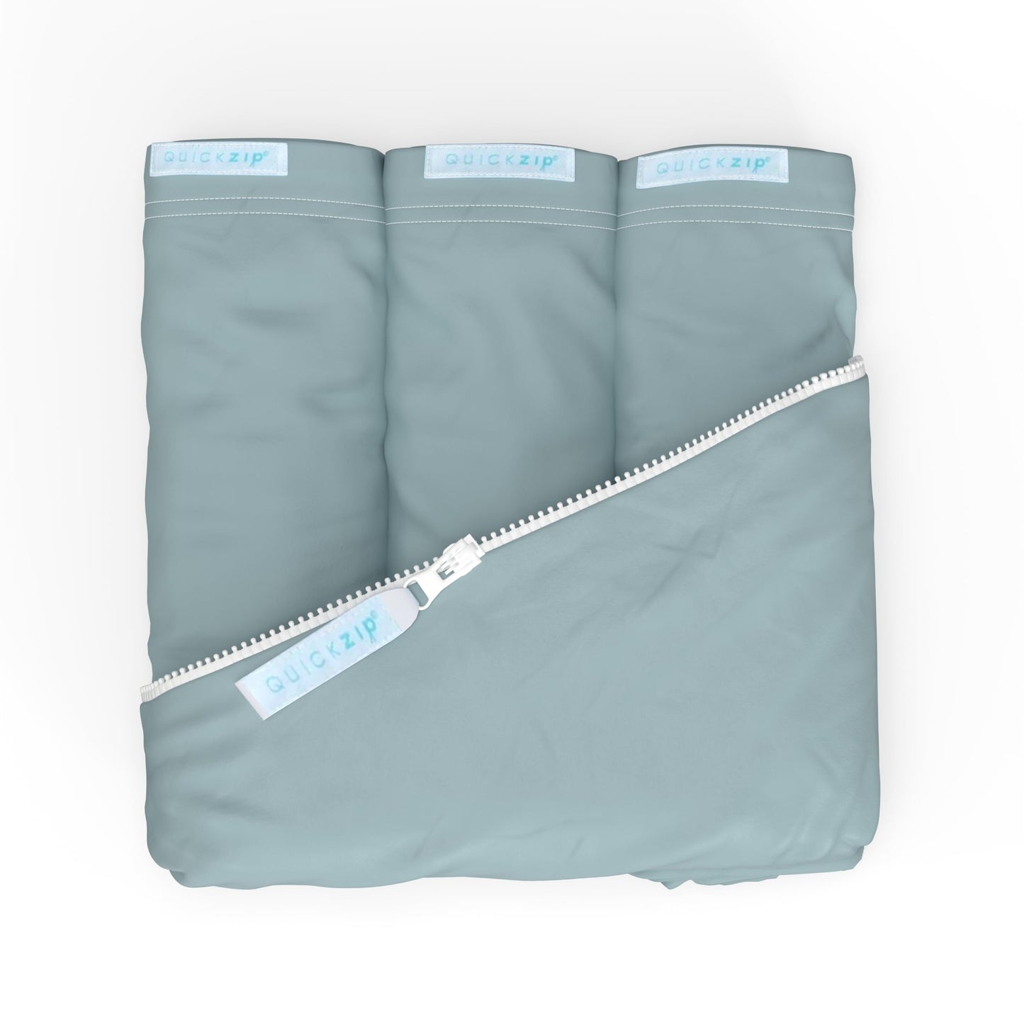 QuickZip Juego de sábanas para cuna – Sábanas para cuna de bebé más rápidas, seguras y fáciles – Incluye 1 base envolvente y 3 sábanas para cuna con cierre, color azul polvoriento, 100% algodón, se