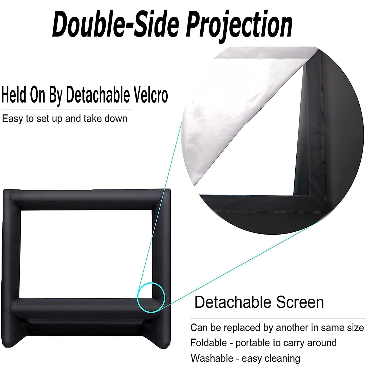 QILEBA - Proyector inflable de 24 pies para exteriores, interior, pantalla de cine, pantalla de proyección de cine inflable portátil, con soplador de aire, amarres y bolsa de almacenamiento, para noches de película en la piscina en el patio trasero