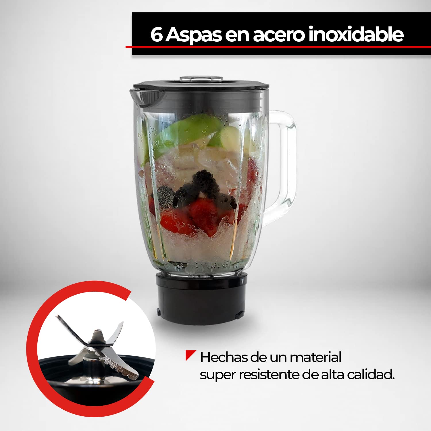 BOGNER Vaso Vidrio templado 1.75 litros C/aspas y tapa compatible con licuadora BSB01A