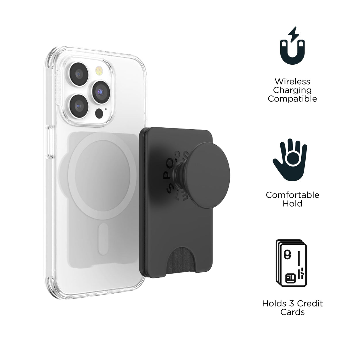 Portafolios PopSockets MagSafe Negro Agarre Expandible Compatible con Carga Inalámbrica