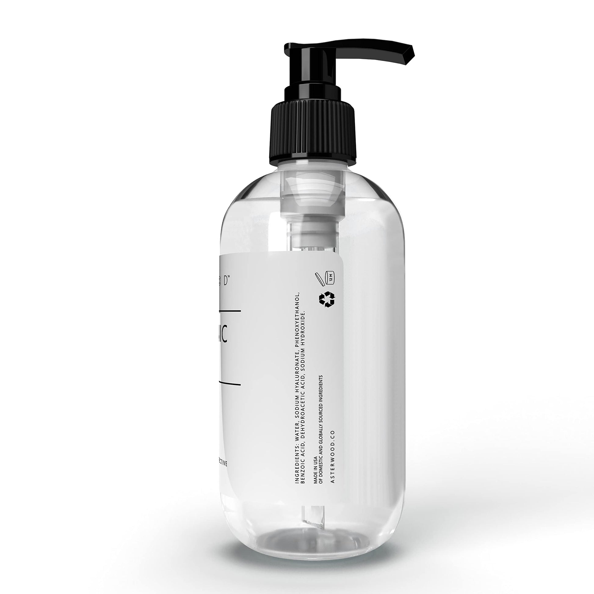 Hyaluronic Acid Serum 8 oz - 100% Pure Organic HA - Anti Aging, Anti Wrinkle - Original Face Moisturizer for Dry Skin & Fine Lines - Leaves Skin Full & Plump - ASTERWOOD NATURALS - Pump Bottle