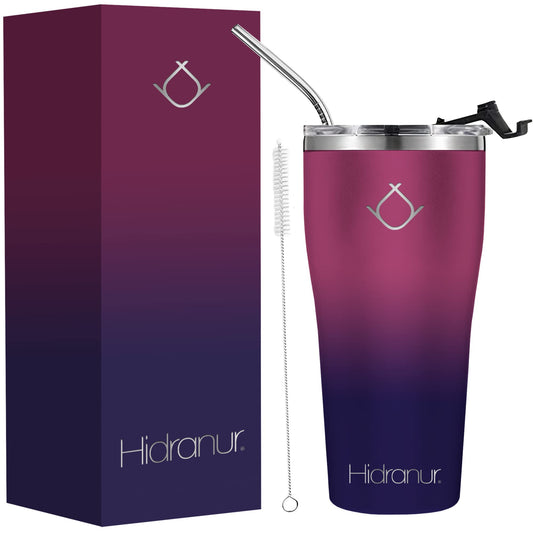Hidranur Termo de Acero Inoxidable Doble Aislamiento Térmico, 30 oz (887.206 ml), Termo para Café, Tapa Hermética Antifugas, Popote Incluido (Morado, 30 Oz (887.206 ml))