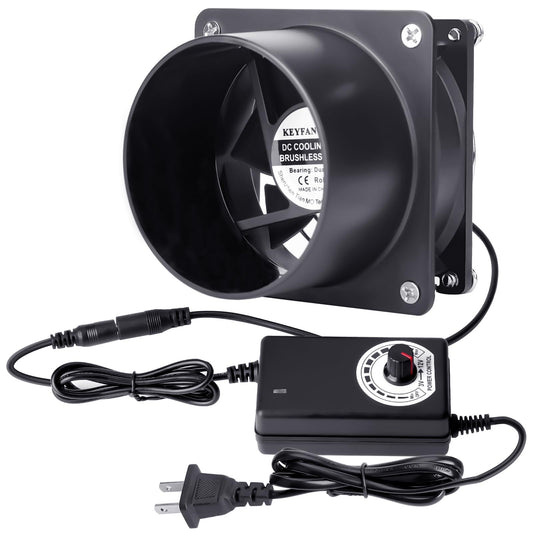 KEYFANCLUB - Ventilador de escape axial pequeño de 80 mm, 12 V CC con enchufe de CA, rodamientos de bolas duales, extractor de humo de escape de aire, kit de ventilador para soldadura de bricolaje,