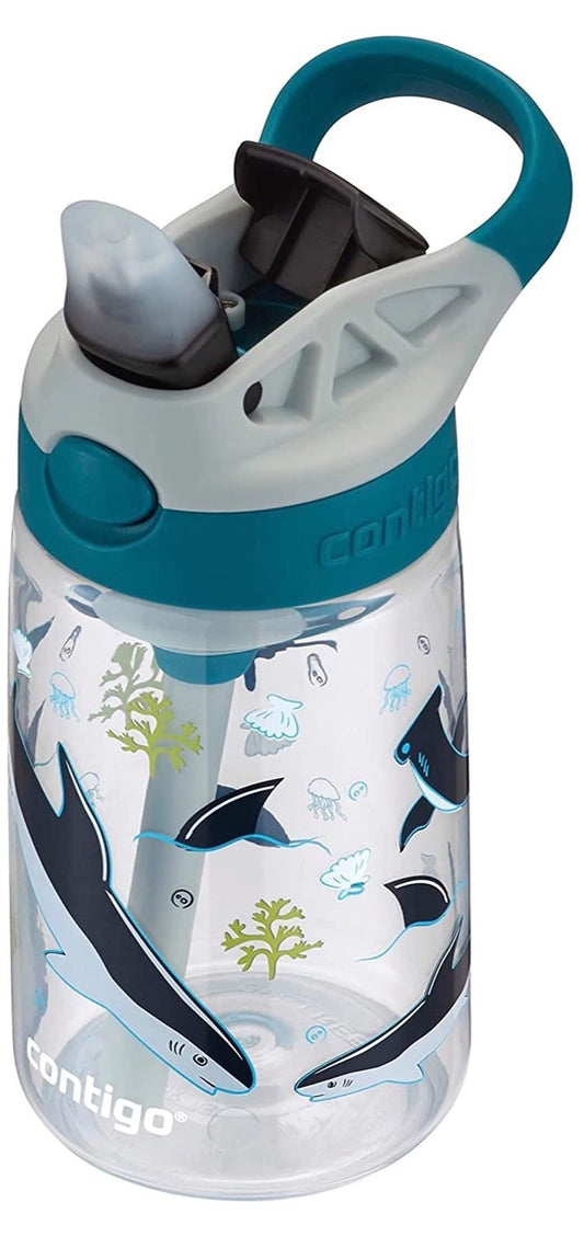 Contigo Botella de agua para niños con pajita autospout rediseñada, 14 onzas, tiburón