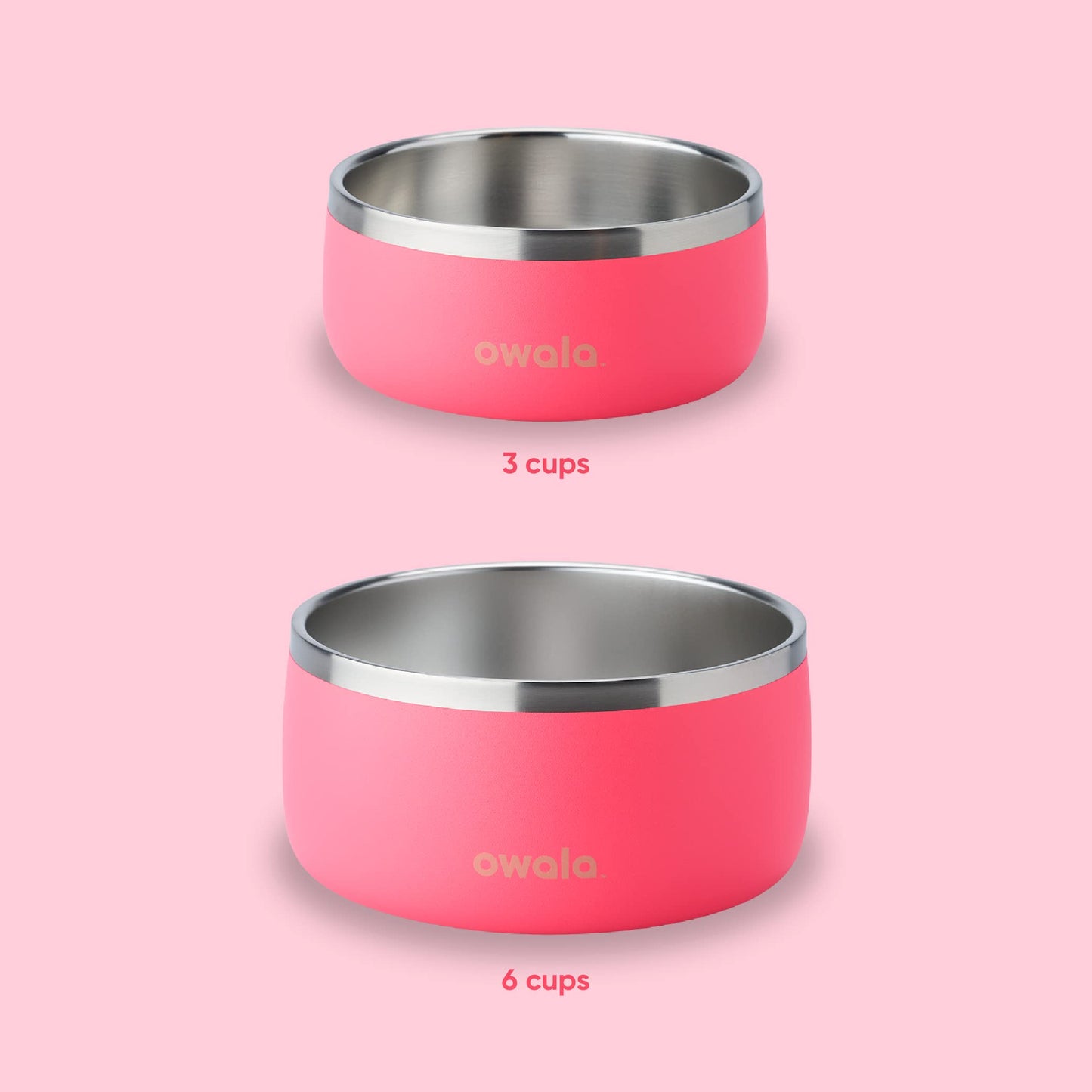 Tazón para Mascotas Owala Rosa Base Antideslizante Acero Inoxidable 24 Onzas