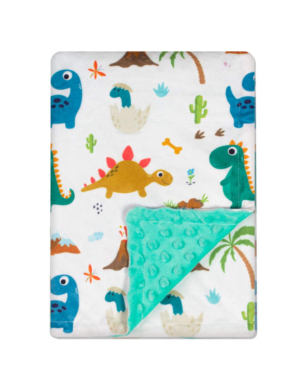 BUTTZO - Cobija para niños y niñas pequeños, bebés, recién nacidos de doble capa, suave, de felpa con respaldo punteado; regalo para baby shower (diseño de dinosaurio verde, de 30 x 40 pulgadas)