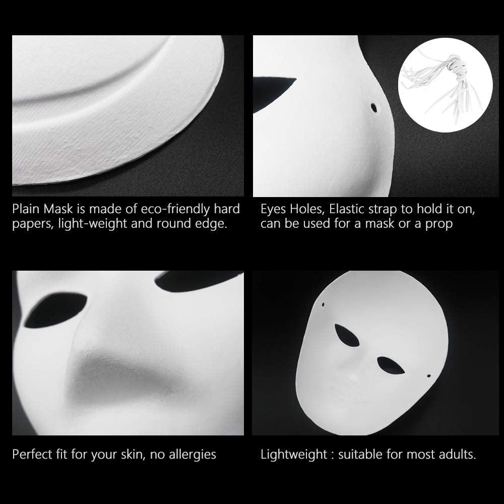 Lynkaye - Máscaras lisas blancas, 16 máscaras de máscaras sin pintar, para manualidades, Mardi Gras, baile, cosplay (estilo A)