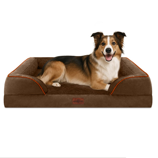 Comfort Expression - Camas grandes para perros impermeables de espuma ortopédica para perros, cómoda cama para mascotas con funda extraíble lavable y parte inferior antideslizante (L, café chocolate)