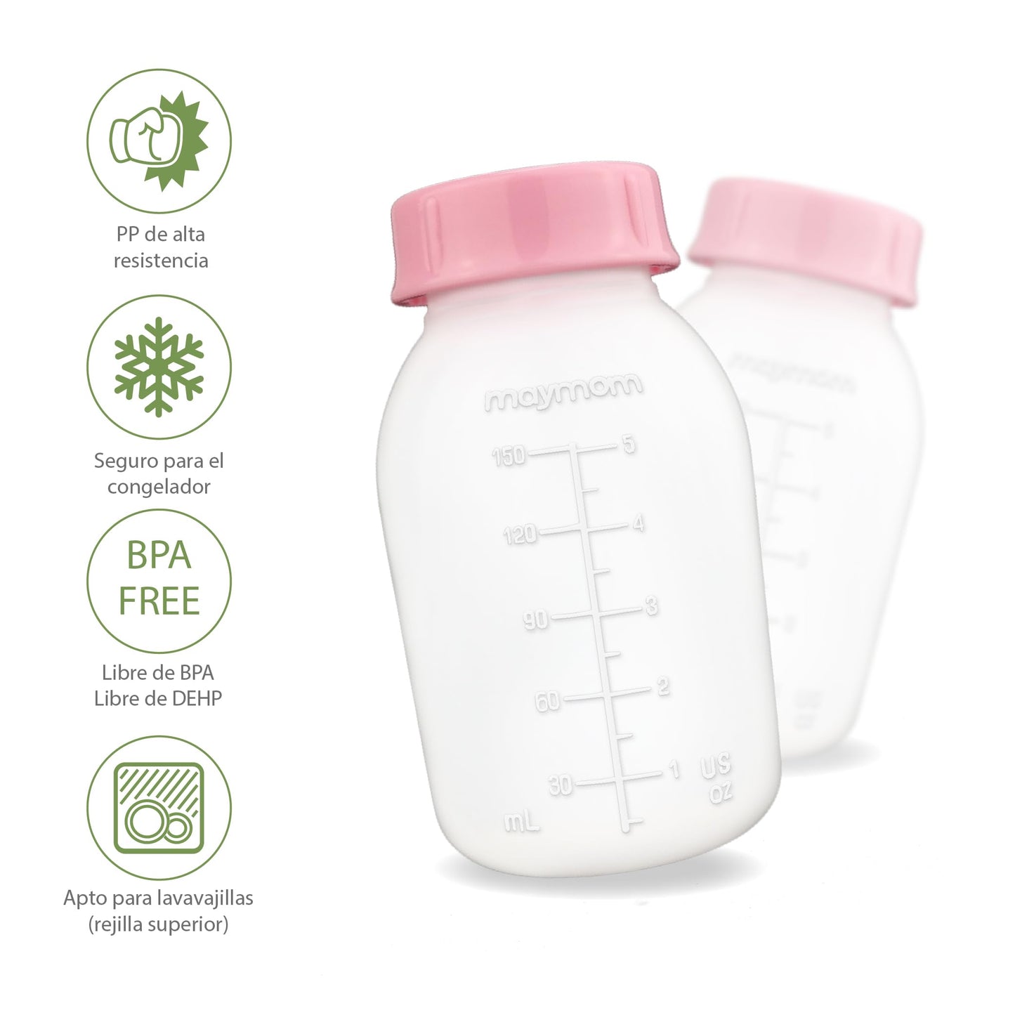 Maymom Botella para Extractor de Leche Compatible con Medela Pump in Style MaxFlow Pro Pro+, Freestyle, Swing Maxi Pump, Breastshields; Compatible con Ameda Mya Joy, Finesse y Purely Yours Pumps; 8pc/pk